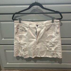 White Distressed Denim Skirt